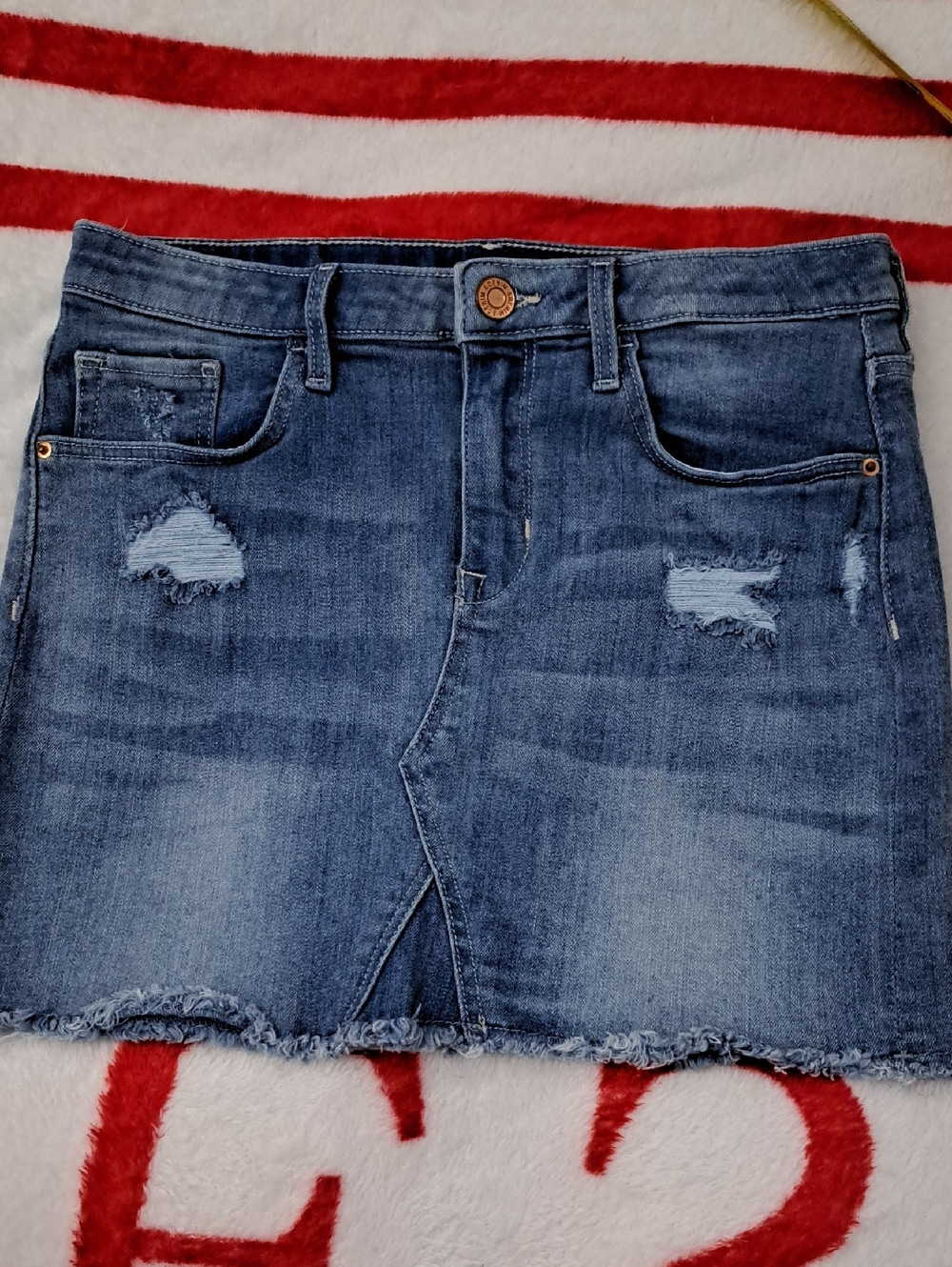 H&M Blue Distressed Denim Mini Girls Skirt US 12Y